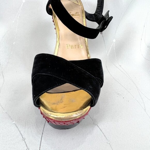 Christian Louboutin Black Red Suede Python Leather Falaise Platform Heels $945 - Picture 11 of 14